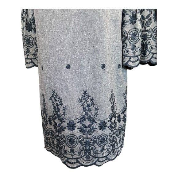 ✨ EUC ELIZA J Blue Chambray Embroidered Bell Sleeve Dress | Women’s Sz 4 - Picture 4 of 12